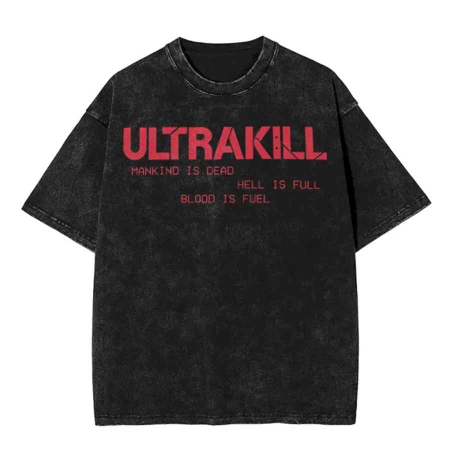 Ultrakill Shooting Game Washed T Shirt Summer New Men's Women's Fashion Harajuku Cotton Casual Oversized T-shirt Y2K Clothes