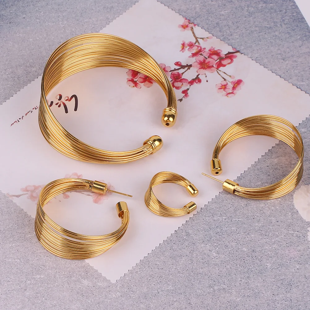 

Gold Plated Bracelet Rings Necklace Bridal Jewelry Suit Earrings Bracelets