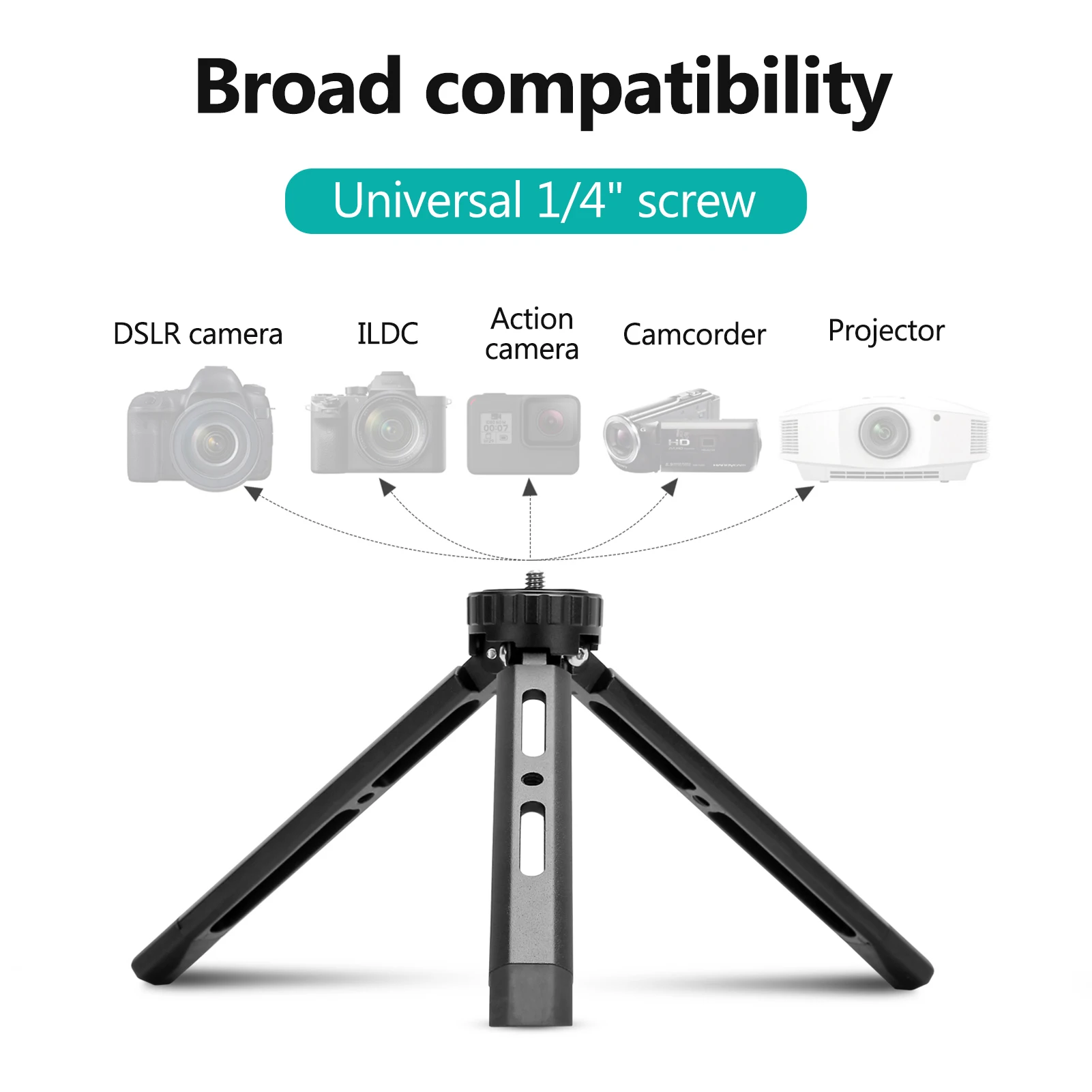 New 1/4 Screw Mini Metal Tripod Aluminum Alloy Desktop Stand Tripod for DSLR ILDC Camera Camcorder Projector Travel Accessories