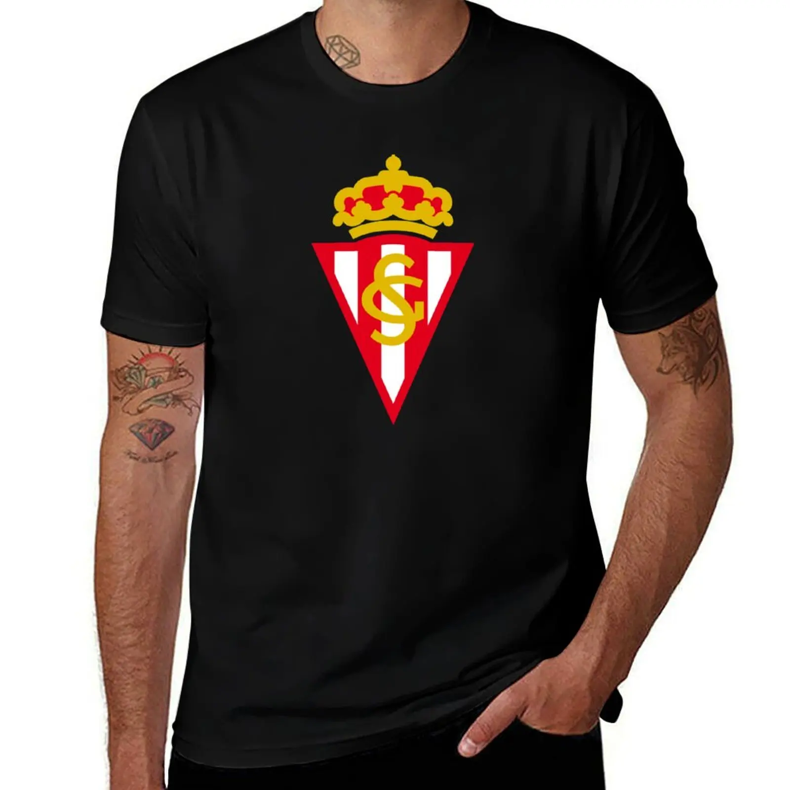 Camiseta deportiva con escudo del sporting de gijon futbol, camiseta informal sencilla de manga corta