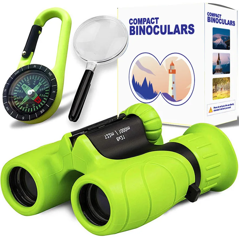 8X Binoculars for Kids Magnifying Glass & Compass Set Telescope Toy for Baby Boys & Girls Kids Binoculars Gifts for Boys Girls