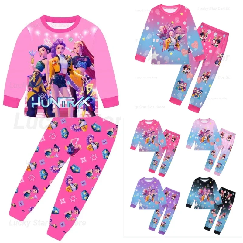 

2025 K-pop Child Demon Hunters Cartoon Kids Clothes Autumn Fashion GirlsLong Sleeve TShirt Pants 2pcs Set Children Home Pajamas