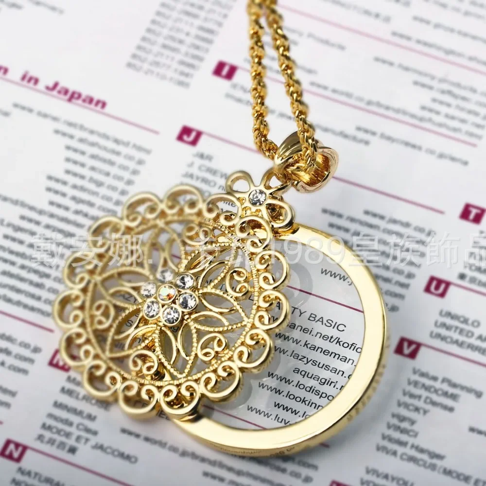 2.25X Decorative Gold Magnifying Glass Pendant Necklace Magnifier Fashion