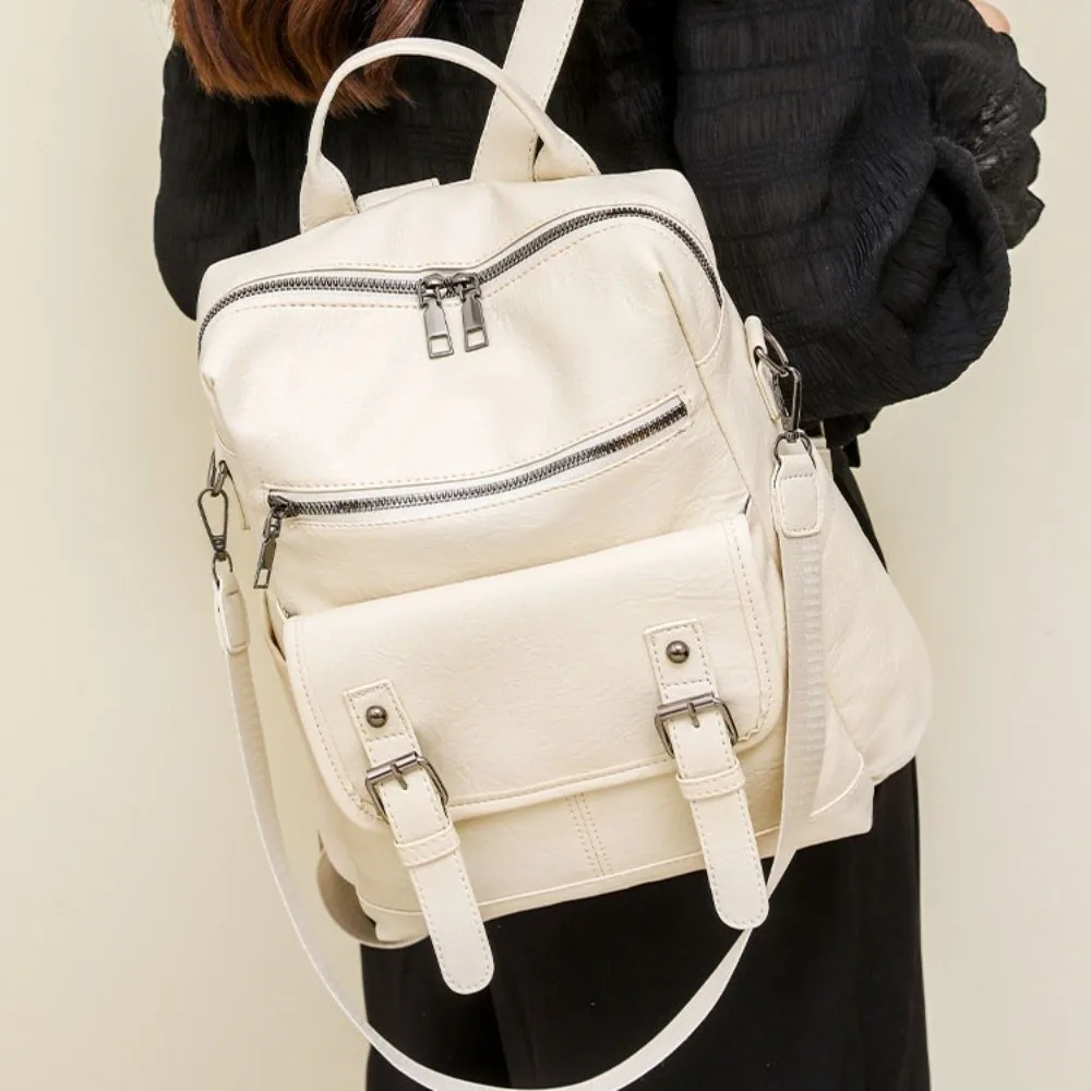 Portable PU Peather Student Backpack Large Capacity Anti Splash Water Student School Bag Soft Crossboby Mommy Shoulder Bag Women