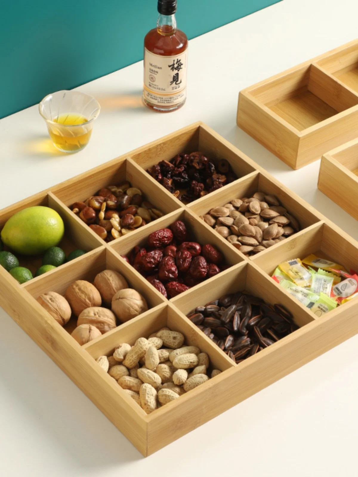 

Desktop Bamboo Storage Box Nine ids Wood Six id Tray Tea Cooking Miscellaneous Items Organizer Rectangular Plate
