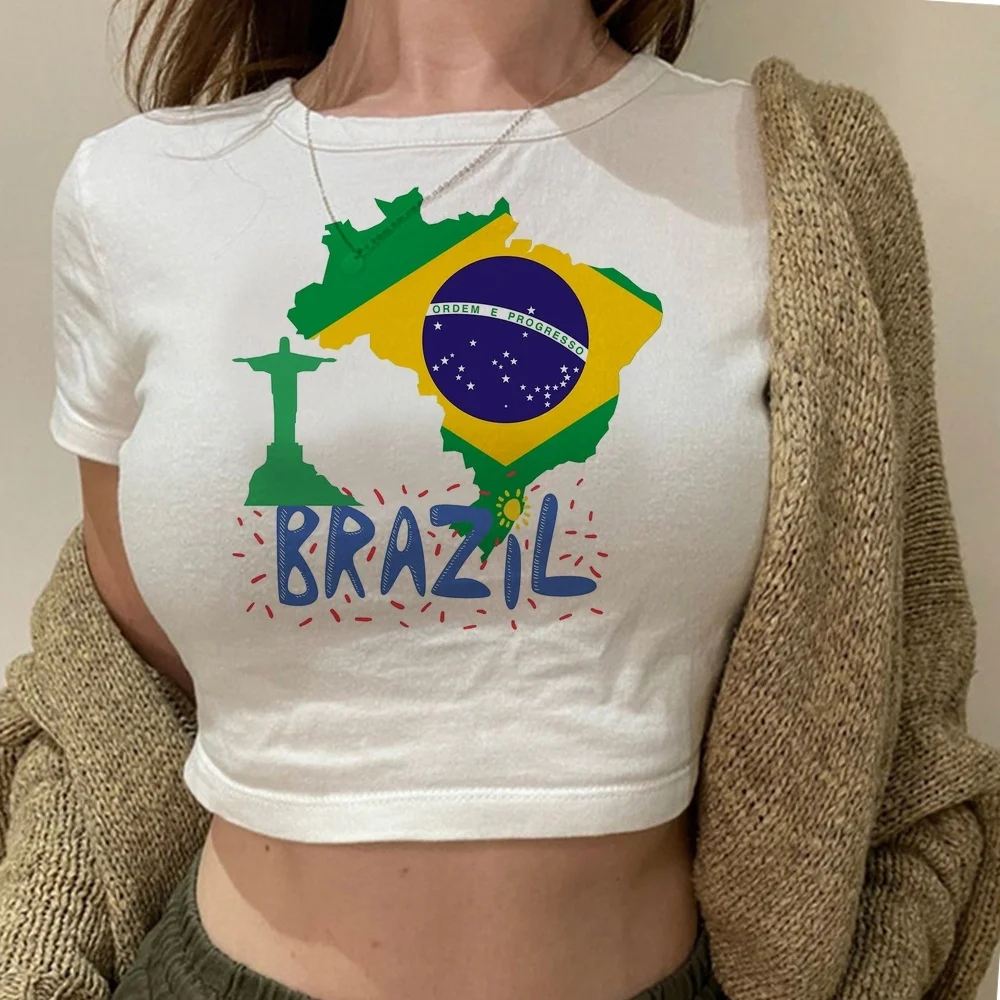 Brazil crop top women goth funny scene  korean fashion t shirt streetwear baddie clearance sales harajuku goth