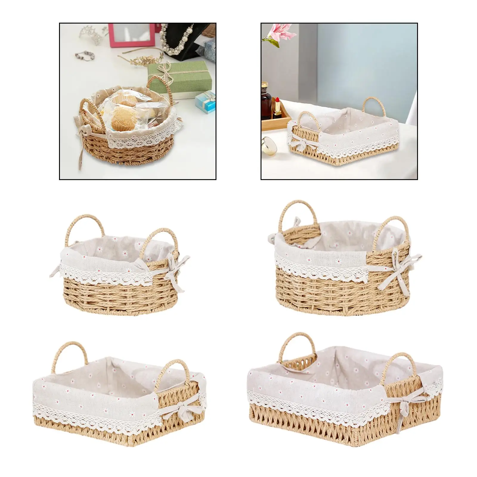 Handmade Storage Basket Multipurpose Desktop Sundries Organizer Serving Basket for Snack Parties Bread Breakfast Bedroom