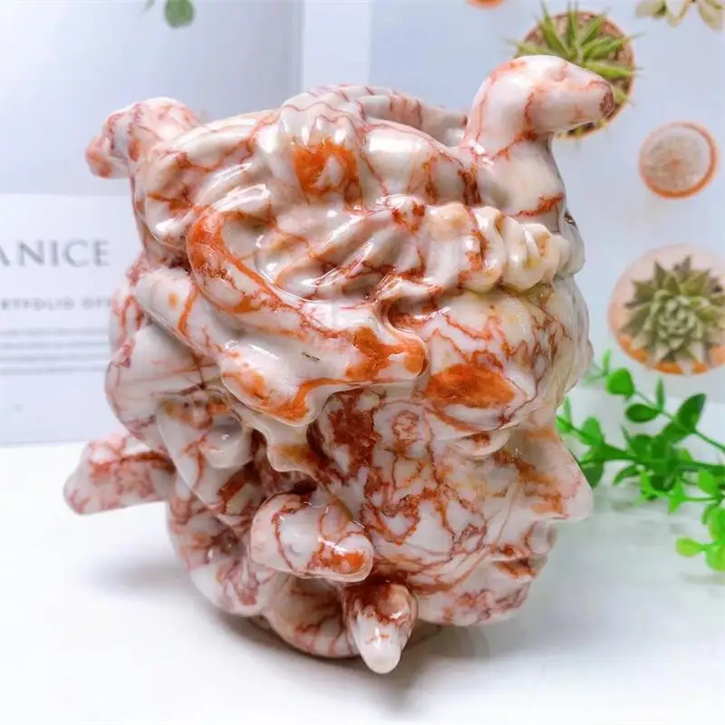 Natural Red Network Stone Medusa Head Portrait Crystal Stone Statue For Wicca Decoration Crystal Carving Crafts Gift 1pcs