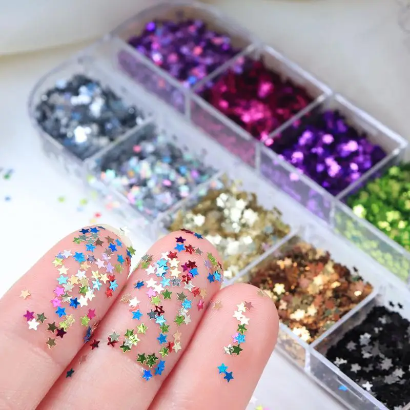 Paillettes pour ongles, 12 compartiments, confettis holographiques, flocons 3D, boîte pour décoration d'ongles DIY, manucure