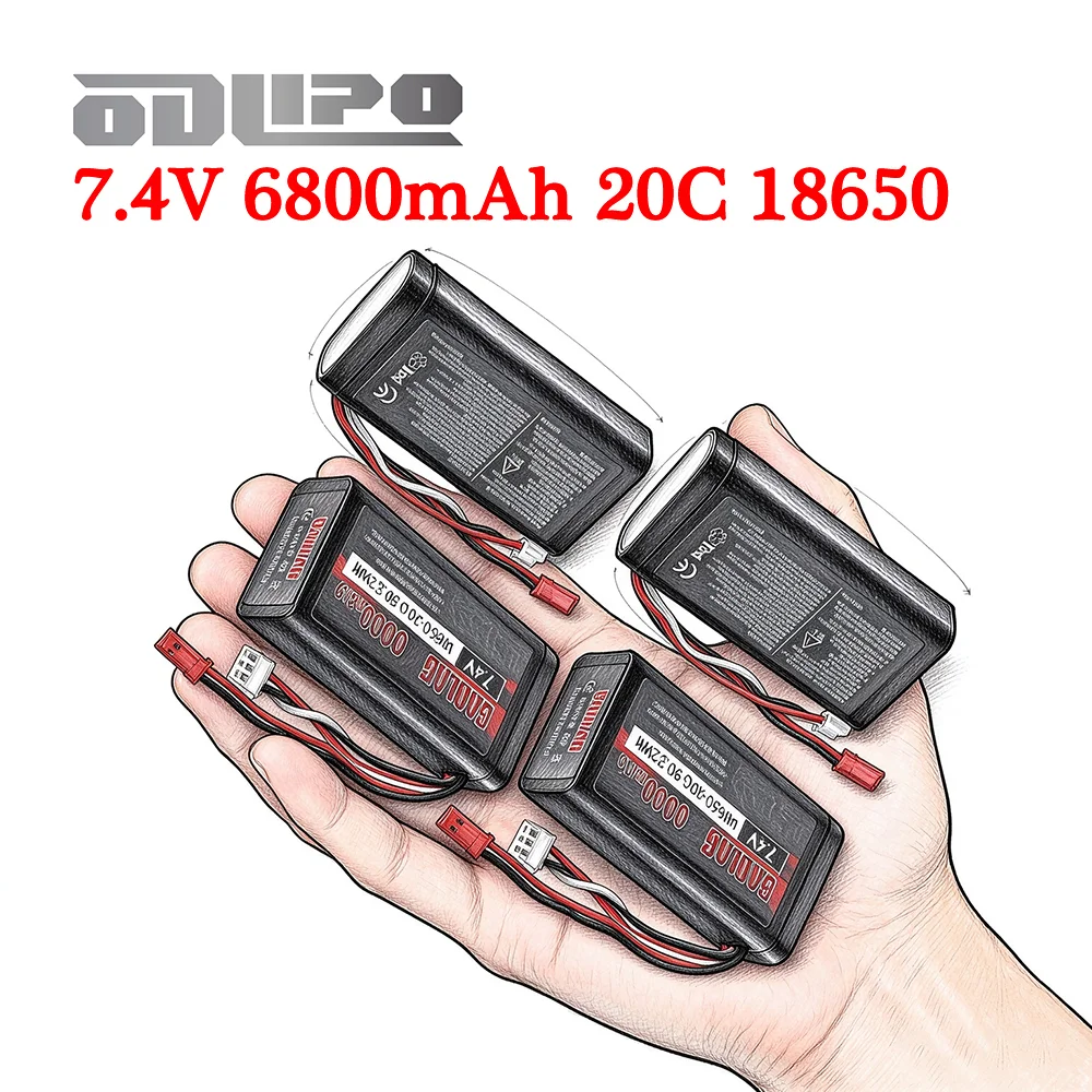 with JST plug Li-ion 18650 2S Battery Upgrade 6800mAh 7.4V RC Cars Battery RC Toys Cars Trucks Boats High-Speed Off-Road Vehicle