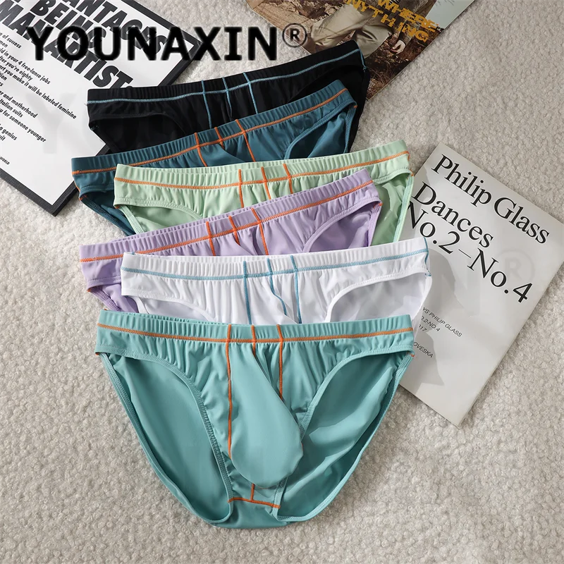6 Pcs Europe Style Men's Sexy Low Rise Triangular Briefs Big Bulge Pouch Comfort Underwear Panties M L XL 2XL YOUNAXIN