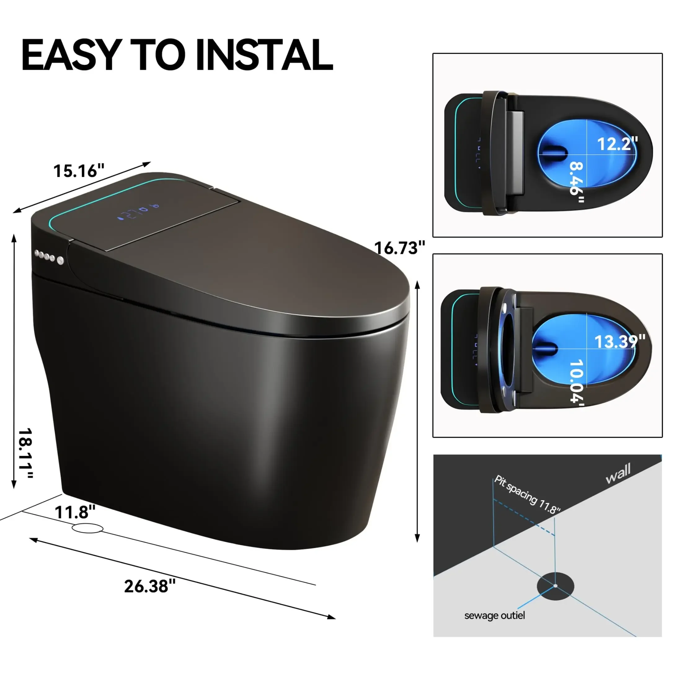 Toilet,Smart Toilet with Bidet Built In,Ceic Toilet with Dryer and Warm Water, Intelligent Toilet Auto Open/Close