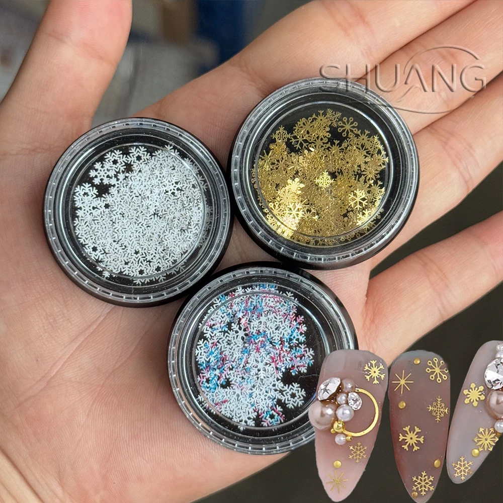 3色クリスマスメタルスノーフレークネイルスパンコール3Dグリッター中空スノーフレークネイルチャーム冬クリスマスネイルデコレーション #