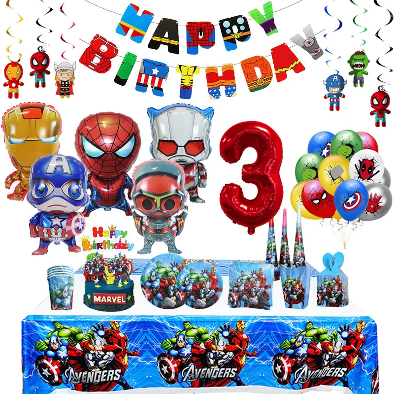 Avenger Balloon Birthday Party Decoration Aluminum Foil Balloons Event Supplies Super Hero Disposable Tableware Backdrop Banner