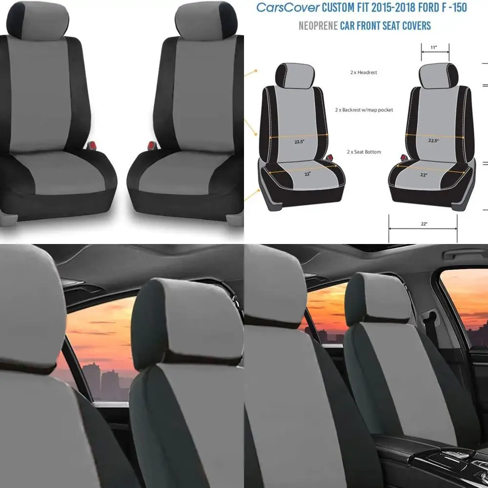

Custom Fit 2015-2018 Ford F150 F250 F350 Pickup Truck Neoprene Car Front Seat Covers Gray & Black Sides Driver & Passenger Cover