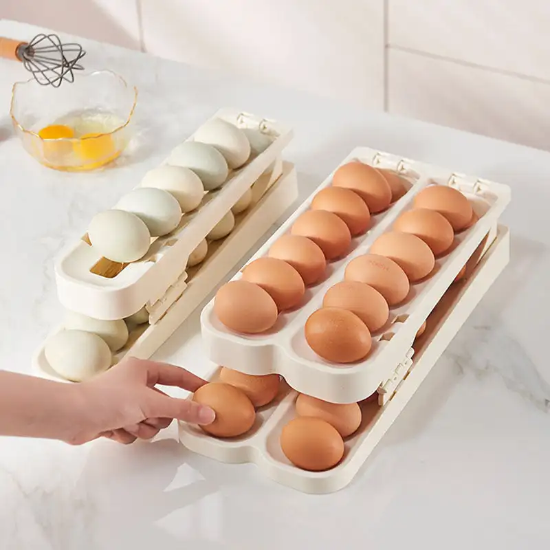 

Fridge Egg Storage Box Automatic Rolling Eggs Holder Rack Ladder Style Refrigerator Eggs Dispenser Egg Organizer Holder