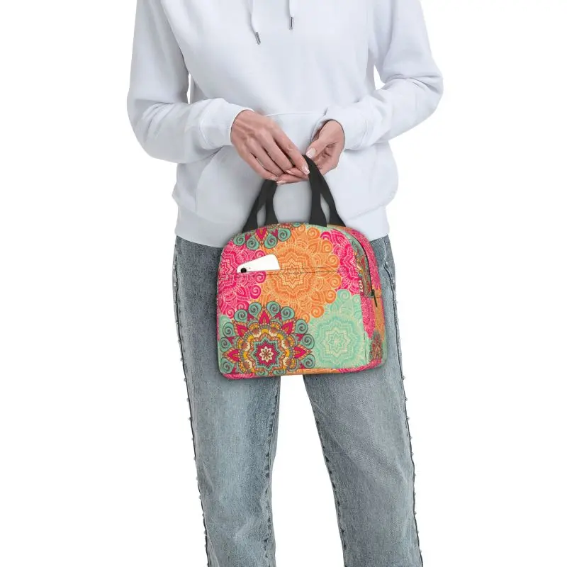 Custom Mandala Flower Deanfun Colorful Lunch Bag Men Women Cooler Warm Insulated Lunch Boxes for Kids School