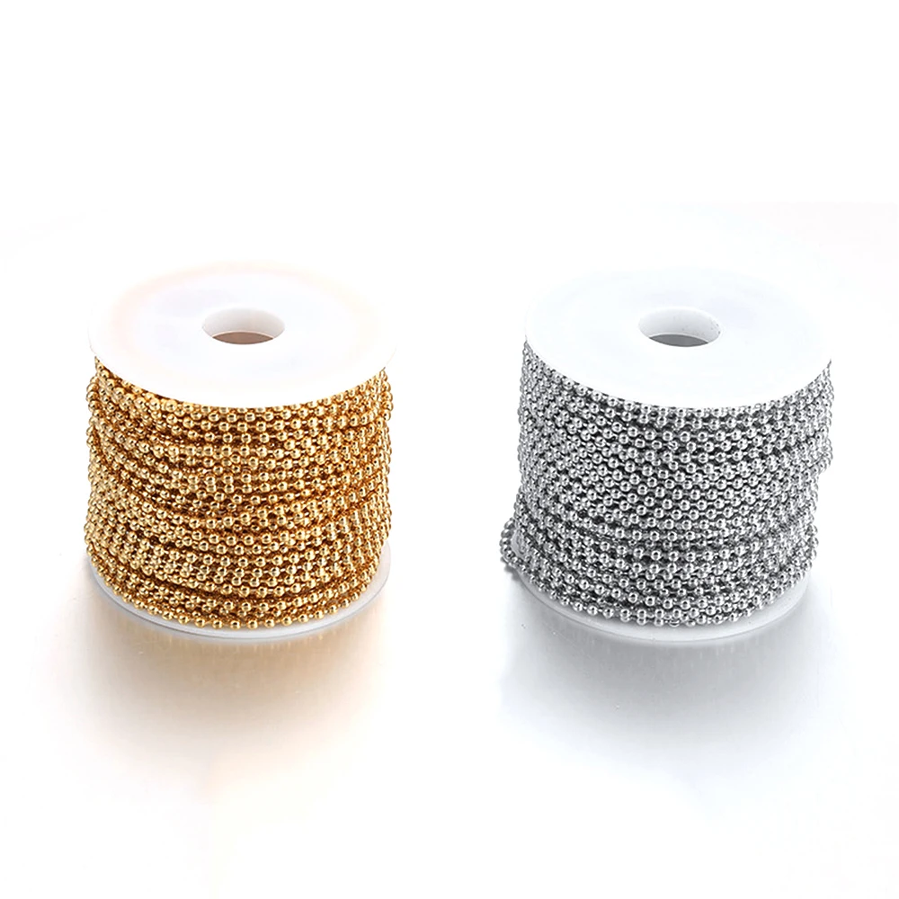 Cadenas de cuentas redondas de acero inoxidable, 1 metro, 1,2/1,5/2/2,4/3MM, cadena para collar, suministros de joyería DIY, accesorios a granel