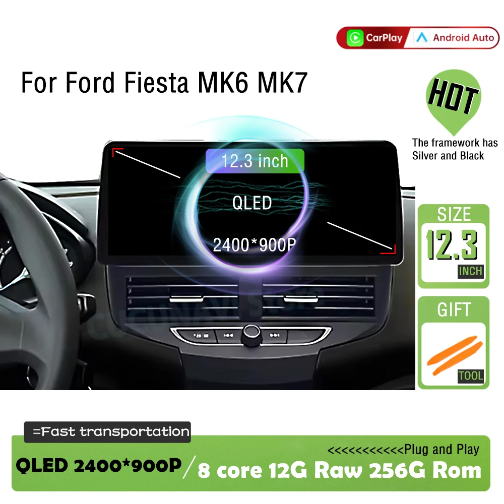 Radio de coche de 12,3 pulgadas para Ford Fiesta MK6 MK7 2009 - 2016 sistema operativo Android reproductor de vídeo Multimedia GPS inalámbrico android Carplay