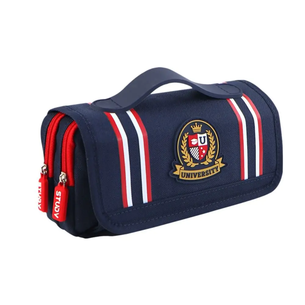 Bolsa de lápices de estilo británico Retro, bolsa de lápices de gran capacidad con cremallera impermeable, bolsa de papelería Oxford de múltiples capas a la moda para niños