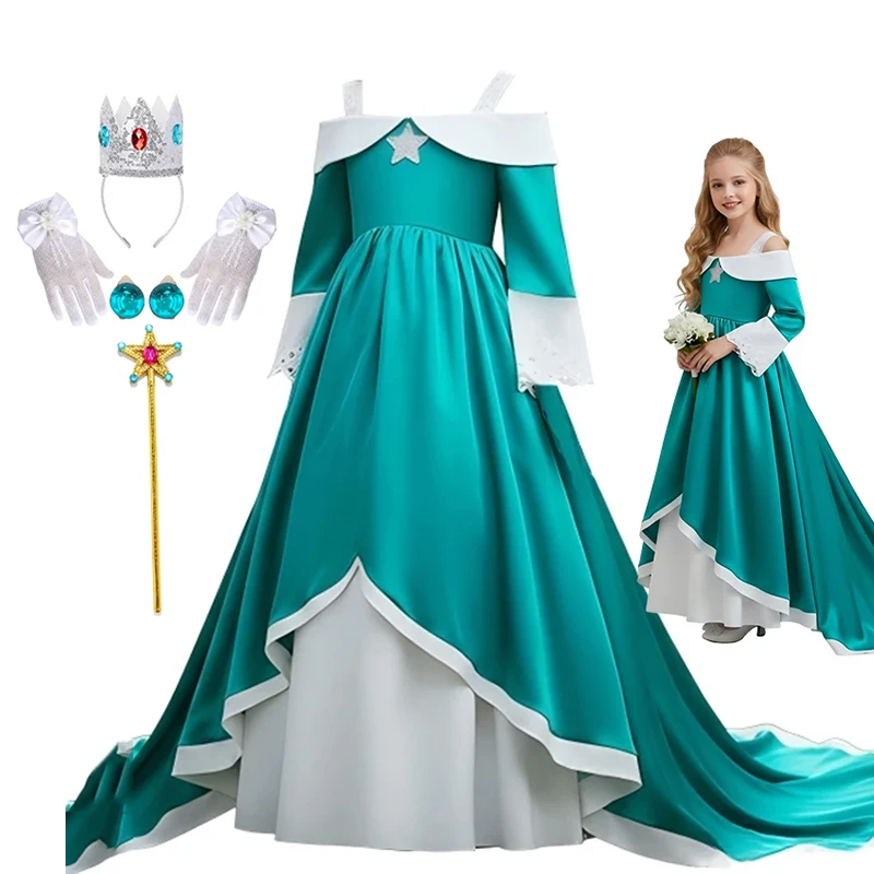 Kids Girls Galaxy Fairytale Princess Elegant Costume Long Tail Dress for Halloween Carnival Cosplay Theme Party Outfit
