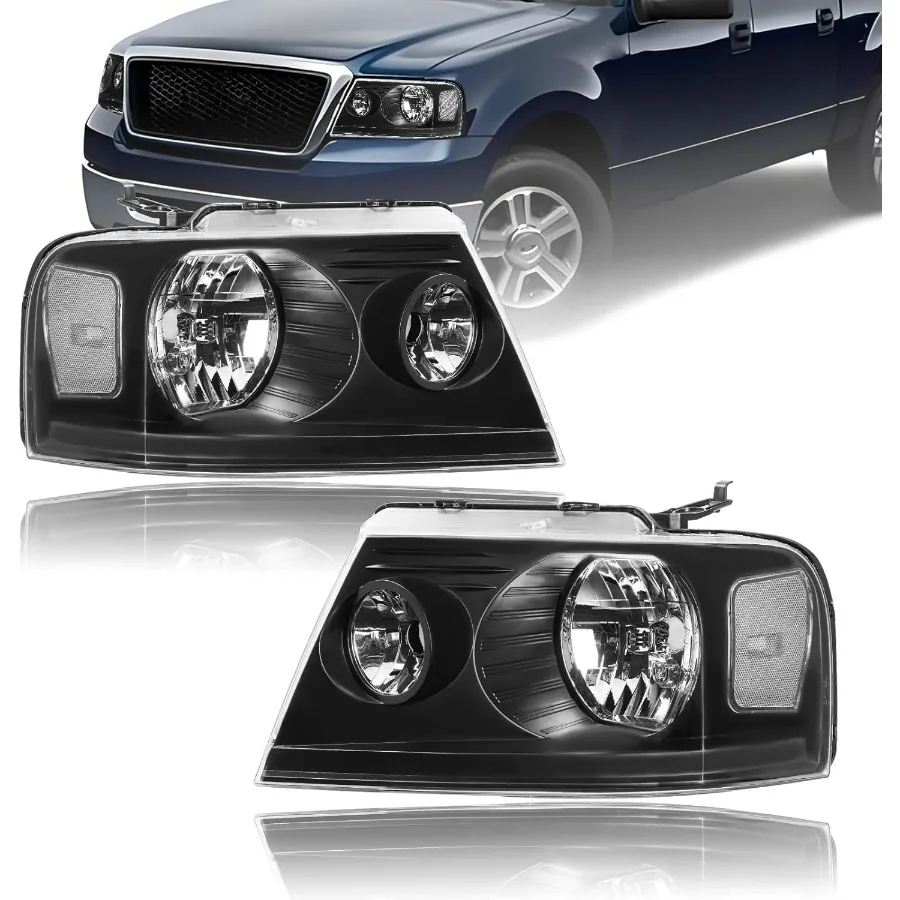 

20042008 F150 и 20062008 Lincoln Mark LT, совместимый комплект для замены передних фар из 2 предметов с черным корпусом и четким отражением