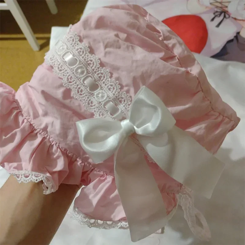 Peregrino vittoriano Cofano Lolita Girl Vintage Ruffles Cameriera Accessori per costumi cosplay Cappello con fiocco in pizzo per le donne Regalo Berretto di zucca