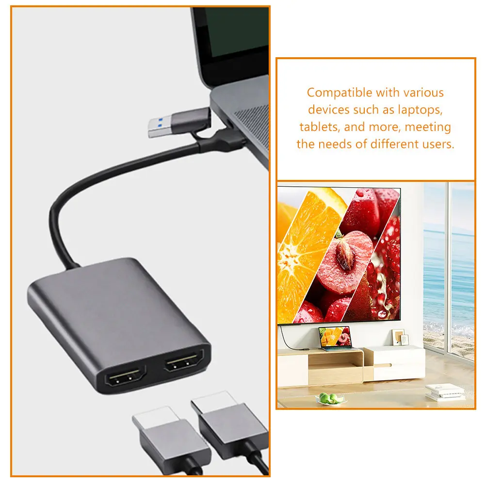 USB 3.0 Type-C to Dual Adapter 1080P 60Hz High Definition Display Converter Plug and Play for Laptop Tablet Pc USB Hub