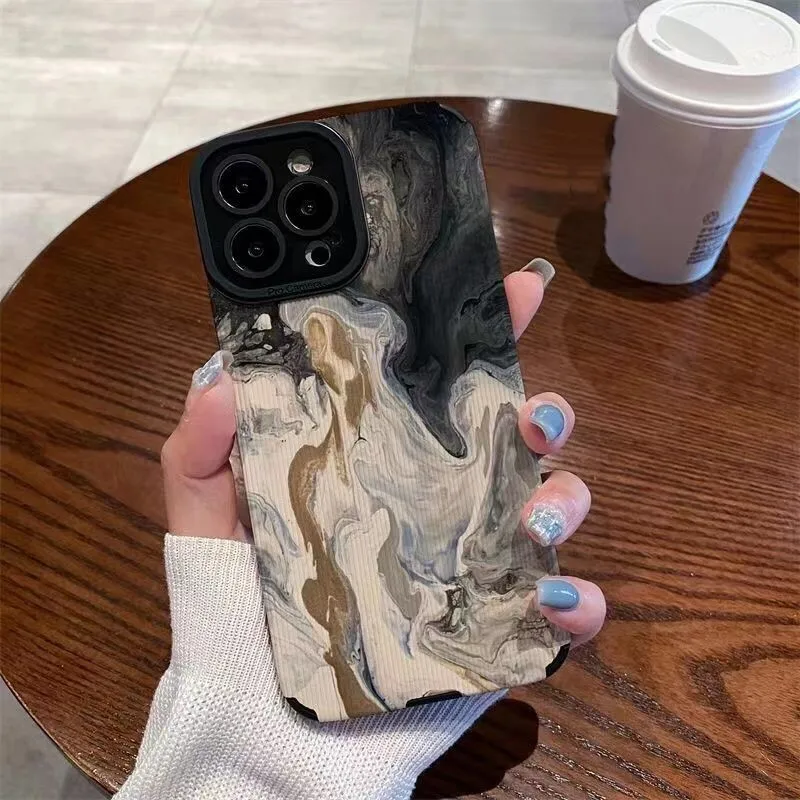 

Case for iphone 11 13 pro max 14 plus stripe phone cover for iphone xr 7 8 plus 12 se2020 se 3 6s oil painting phone bag bumper