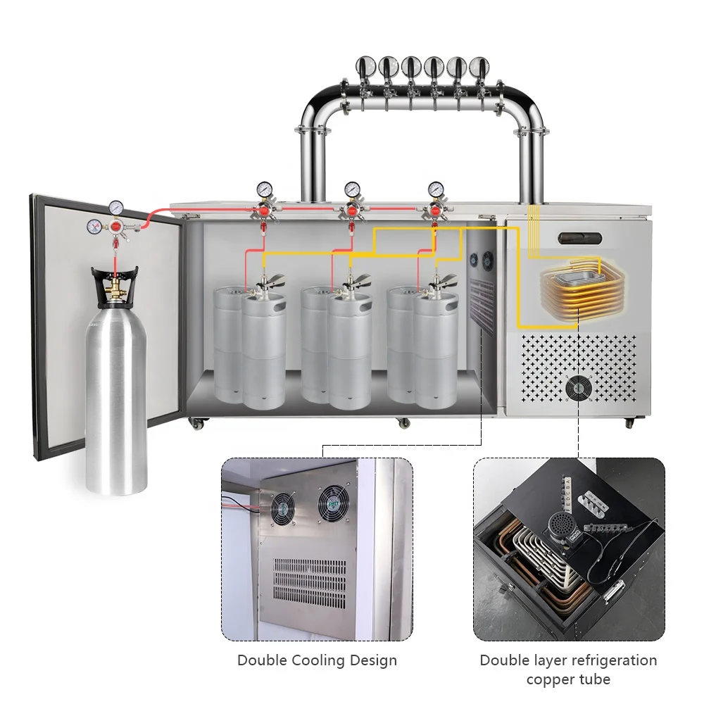 Commercial Kegerator With 6 Tap Stainless Steel Drink Dispensers For Bar Use Including Accessories Cooler Refrigeration Included