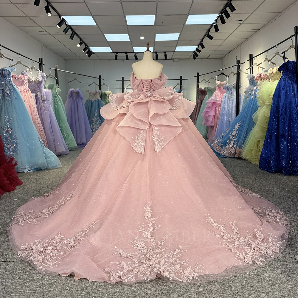 Rose princesse robe de bal Quinceanera robes vestido de 15 quinceañera scintillant 3D fleur dentelle à plusieurs niveaux fête d'anniversaire personnalisé