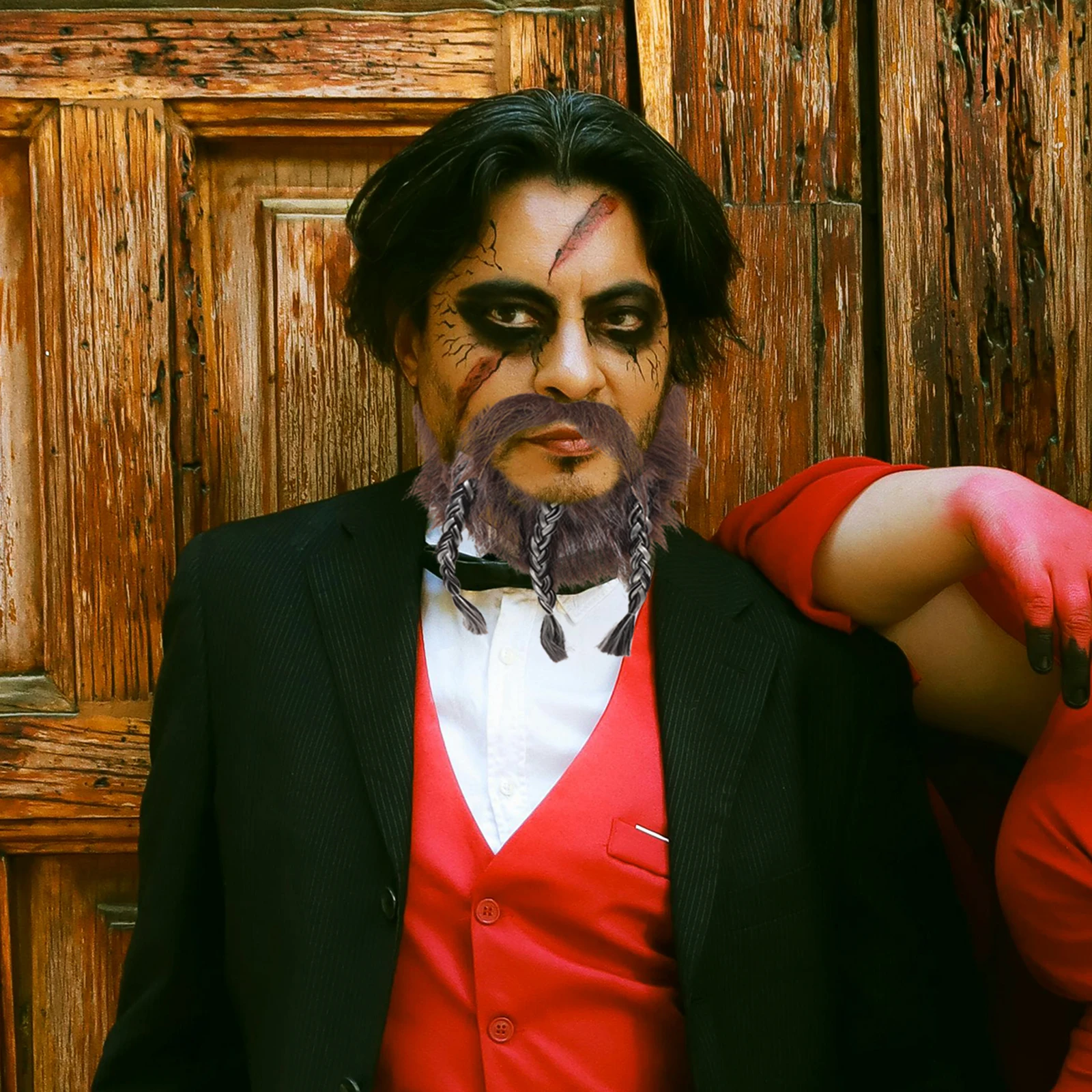 

1 set Fake Beard Props 3 Braids Mustache Light Brown Hair Cosplay Masquerade Party Costume Realistic Stylish Adults Accessories