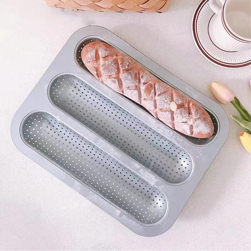 Non-Stick Slot Bread Roll Baking Tray Hot Dog Long Strip Oven Use Household Carbon Steel Material Modern Simple Style