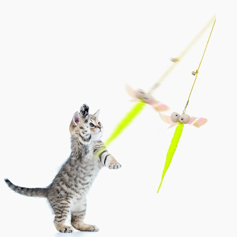 Cat Teaser Toy, Simulated Dragonfly or Caterpillar, Interactive Bell and Spring Rope, Exciting Playtime Adventures, Cat Toy