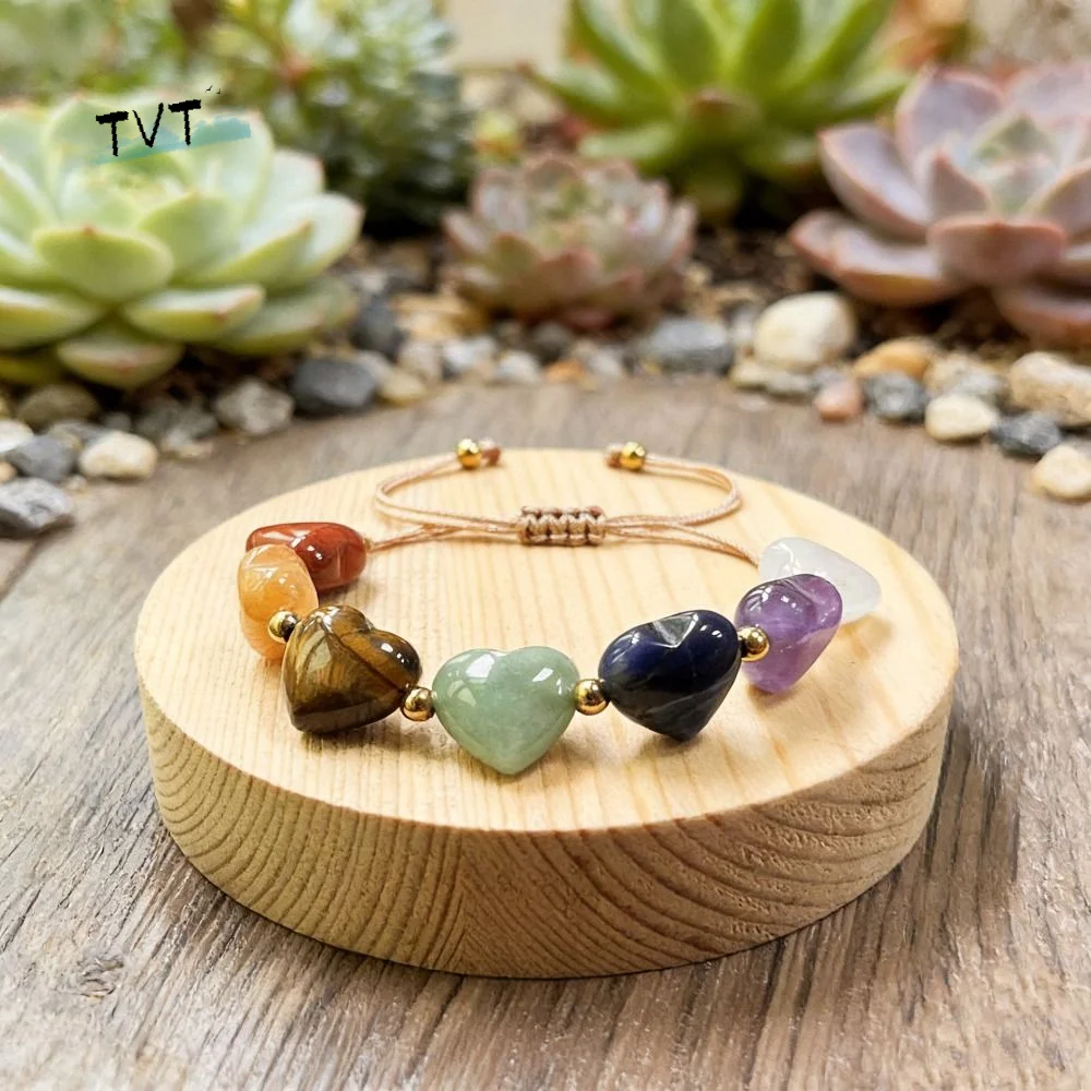 

Love Bead Beads Heart Bracelet Vintage Adjustable Colorful Crystal Bracelet Ins Style Rainbow Stone Bracelet Valentine's Day