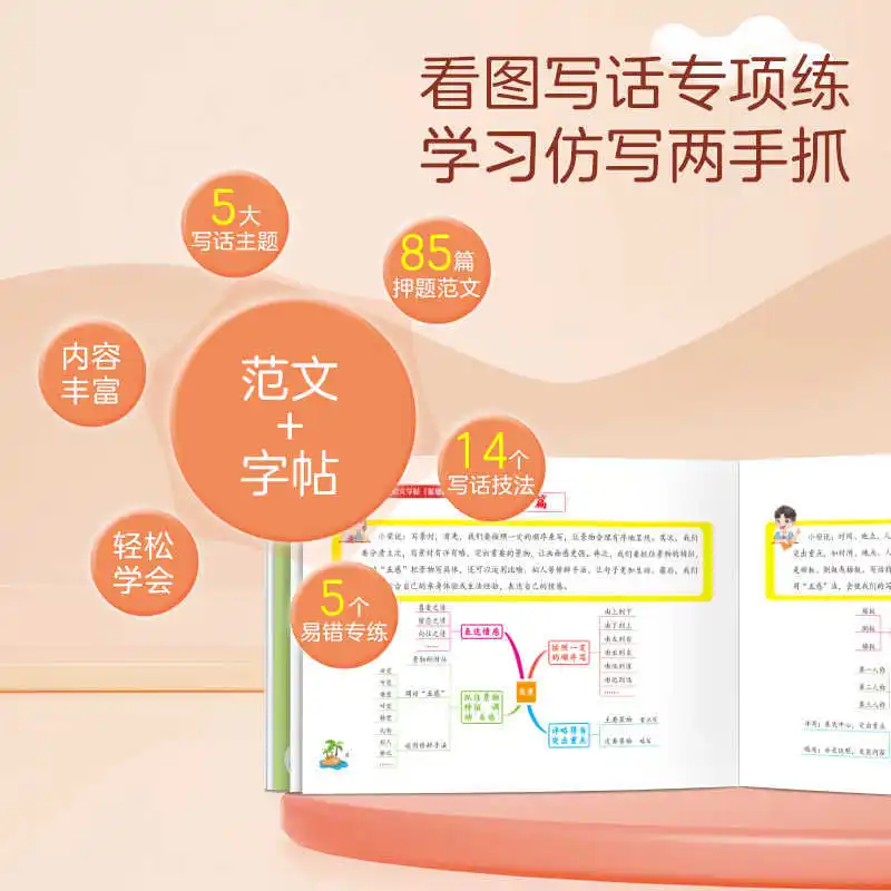 A Complete Collection of Excellent Sample Essays for Picture Writing, Daily Practice for First and Second Grades