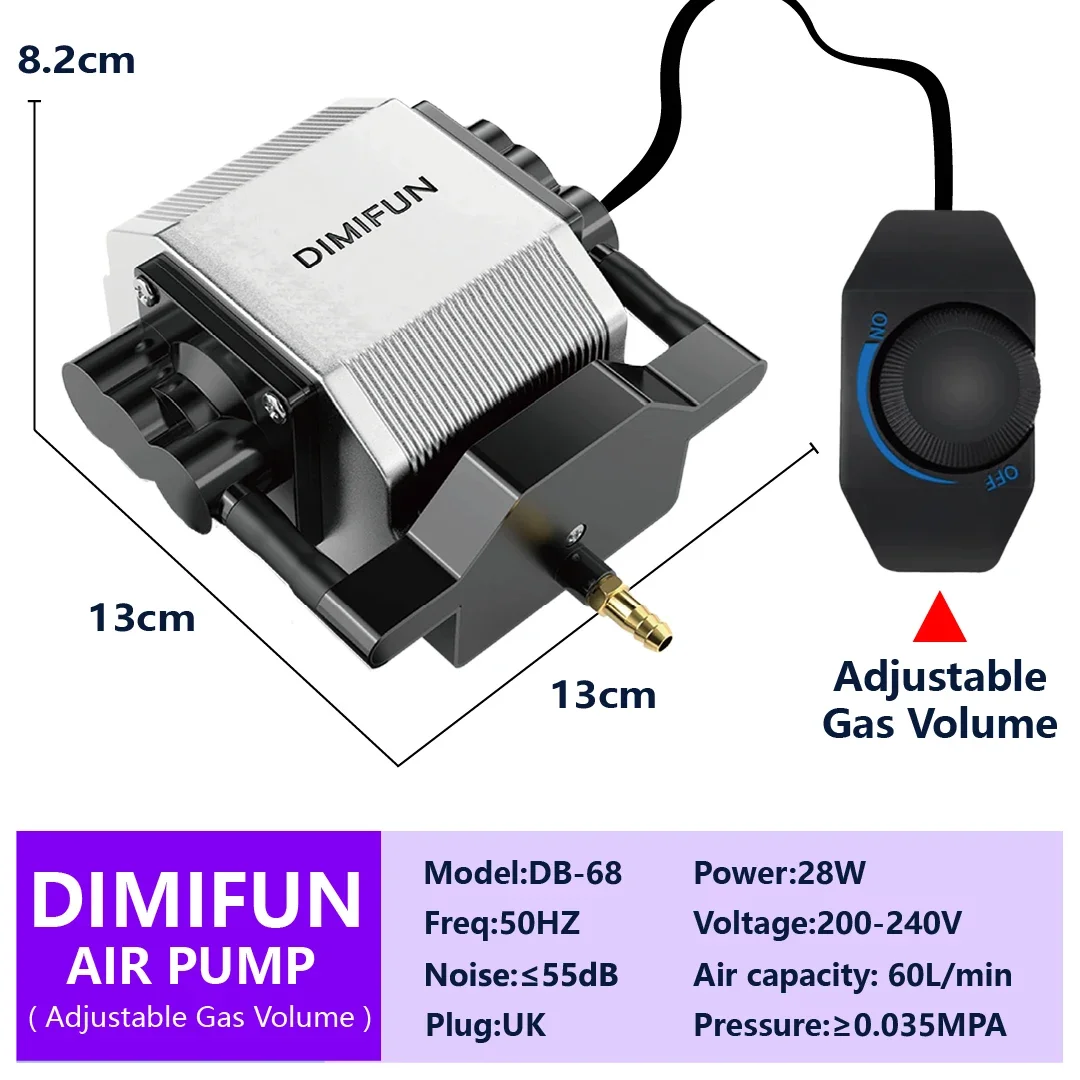 DIMIFUN 28W luchtcompressor Air Assist-pomp met 60L / Min luchtuitgang voor alle merken CNC-lasergraveur