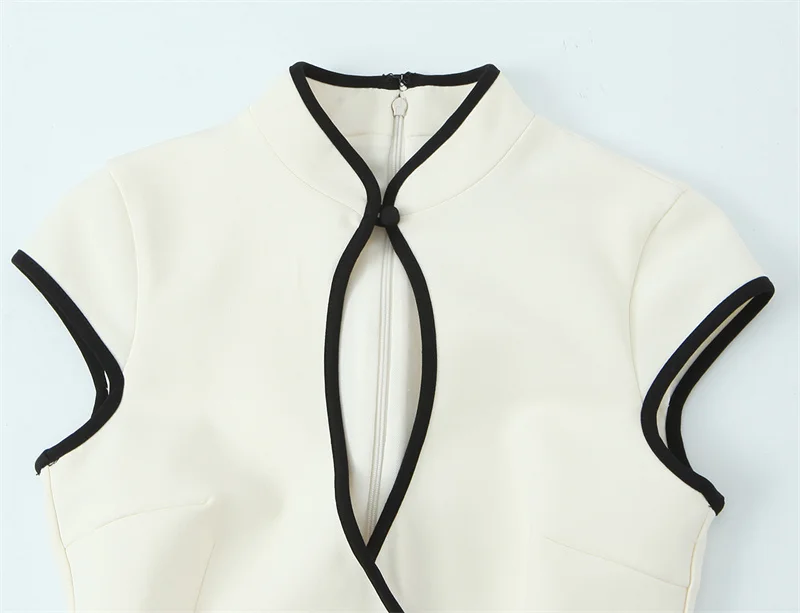 Women's Dress 2026 Summer New Style White Sleeveless Hollow-out Decor Qipao-style Mini Dress Elegant and Fashionable - Image 3