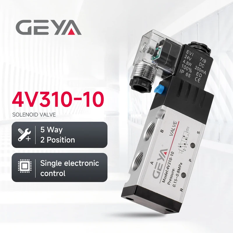 

GEYA 4V310-10 5 Way 2 Position Pneumatic Solenoid Valve for Air Cylinder Control DC24V AC220V Single Coil Pilot Electric