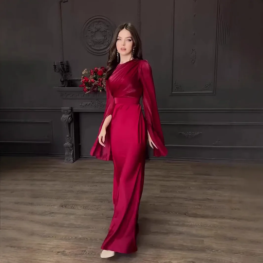 ملابس نسائية فساتين الحفلات خريف 2025 مقسمة فستان طويل من الساتان الزجاجي الأورجانزا بأكمام واسعة فساتين أنيقة للحفلات الطويلة #4