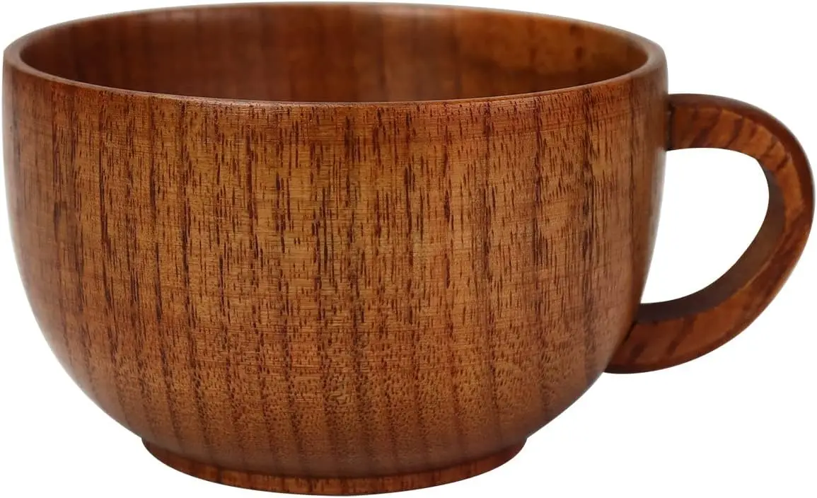 

Wooden Tea Cups, Coffee Mug Tea Cup Wine Mug Vintage Teacup Wooden Mug with Handle for Dining room Cafe (150 ML) Zipper bag