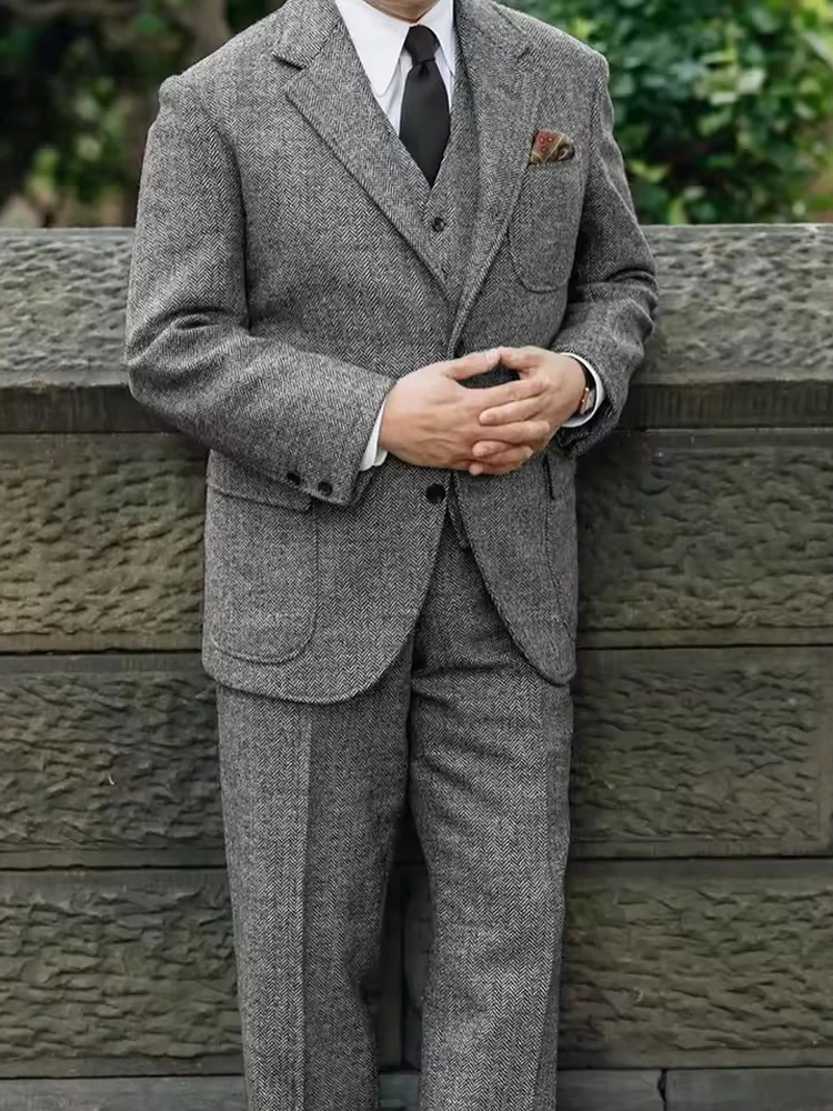 

Men's Herringbone Suit 3 Piece Set Notch Lapel Single Breasted Slim Fit Business Casual Elegant Comfortable Blazer Pants Formal