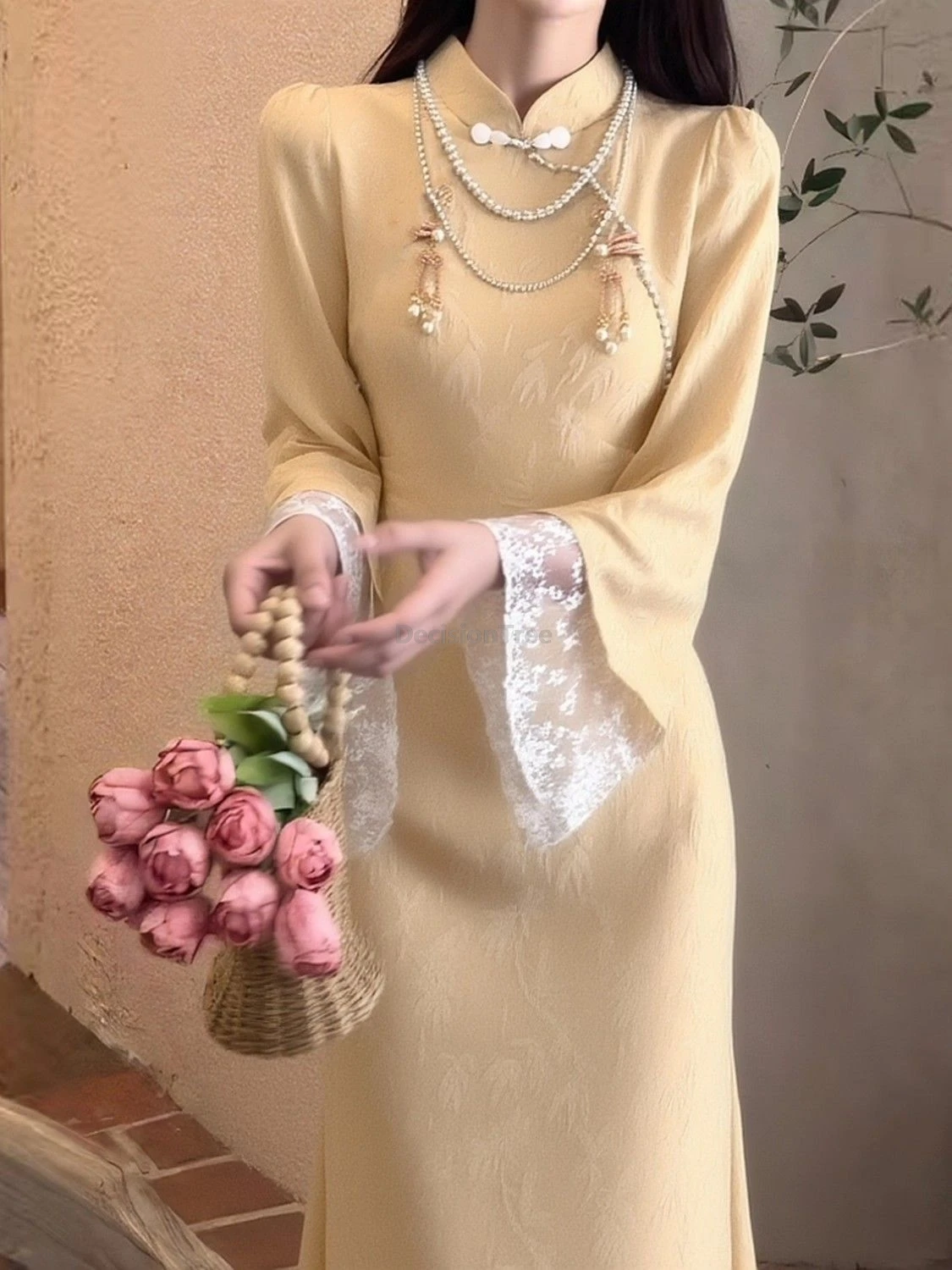 2025 الدانتيل الرومانسي المرقعة الأكمام تشيباو خمر أنيقة واسعة الأكمام الصينية شيونغسام المألوف الراقية مزاجه تشيباو #3