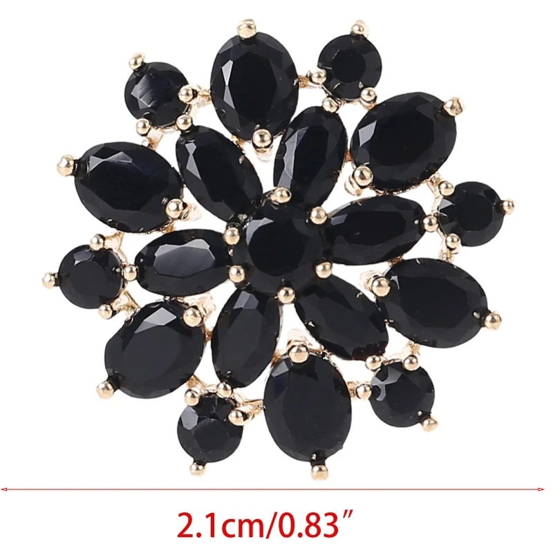 5Pcs 21mm Black for Rhinestone Flower Shaped Buttons with Metal Loop Jewelry Embellishments for DIY Crafts Garment Drop Shipping