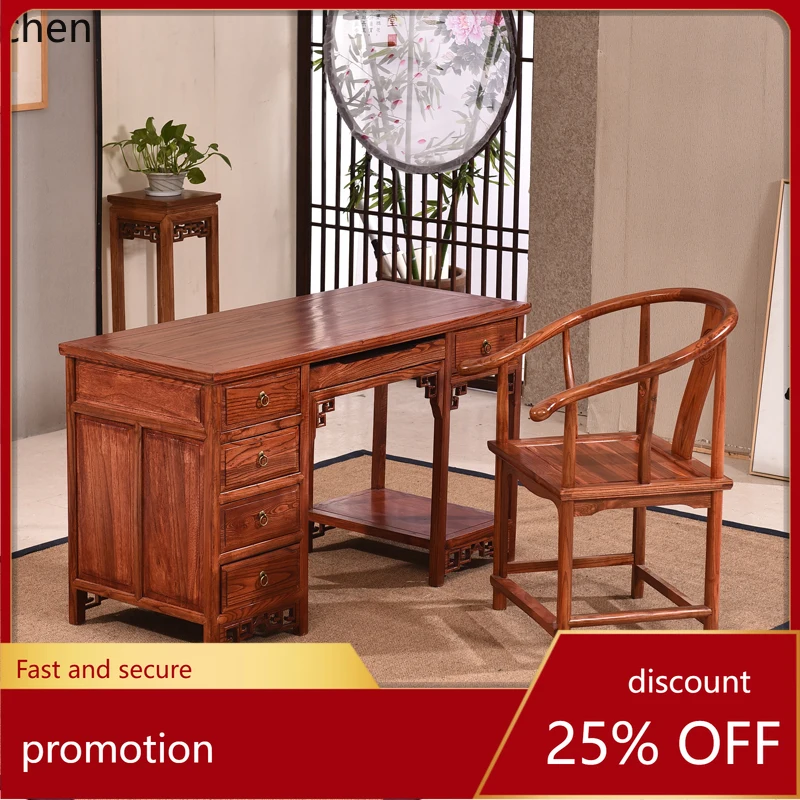 Biurko z litego drewna, chińskie rzeźbione biurko do pisania, stół do nauki, stół komputerowy z miejscem do przechowywania
