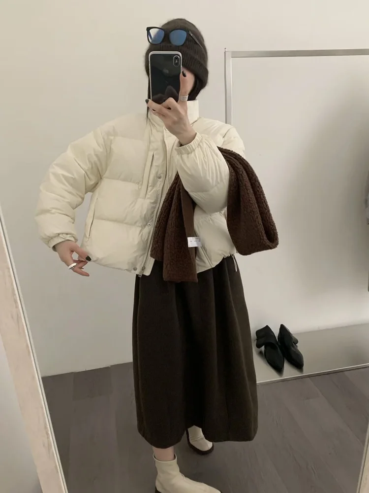 

Korean Sle ort Puffer Jaet White Du down Bread Clothes Loose Fit Stand Collar Comfortable Fce Warm Winter Coat