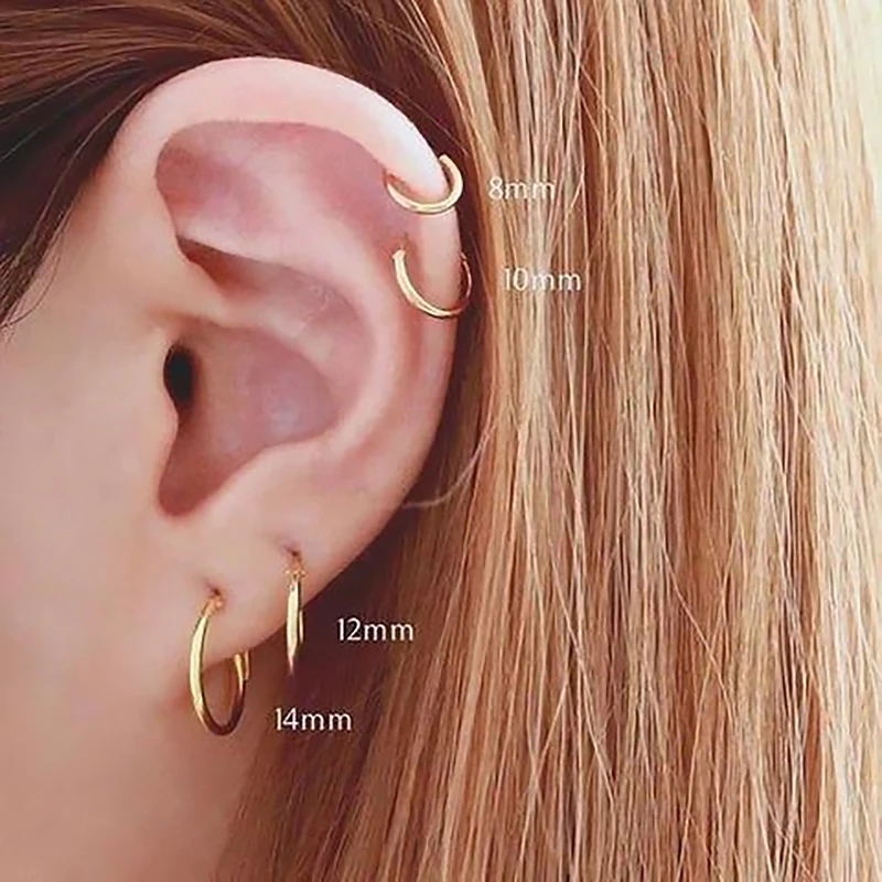 7pcs Small Hoop Earrings Set for Women Men Gold Silver Color Stainles Steel Round Circle Stackable Ear Hoops Piercing Jewelry