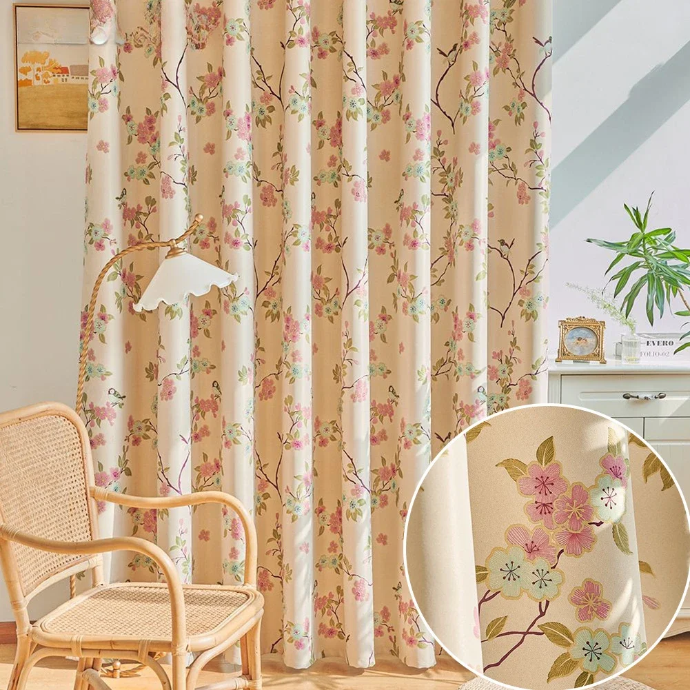 

New Chinese flower jacquard curtains household living room single-sided light shading blackout curtain for bedroom dining room