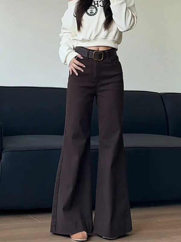 

Джинсы женские Ce Brown с высокой талией, широкими штанинами, осенне-зимние, новые, стройнящие, драпирующиеся, повседневные, прямые, длинные брюки из денима