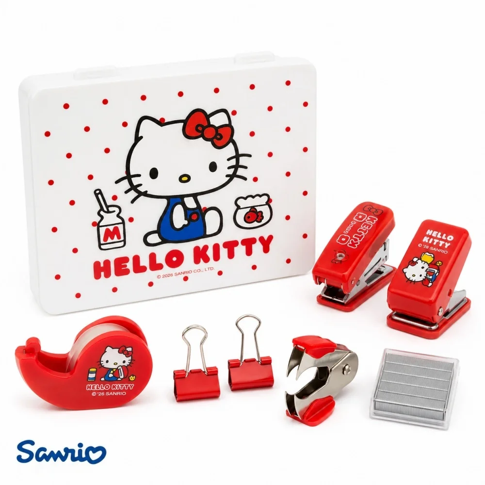 Genuine Hello Kitty Sanrio Stationery Tool Kit Compact Storage Case Stapler Tape Clips Staple Puller Scrapbook Teens Gifts view 4